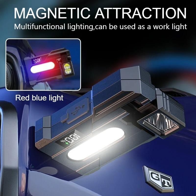 EDC Rotatable Work Light Type-C Rechargeable Magnetic Flashlight Outdoor Portable Emergency Warning Lamp Clip Torch For Camping Fishing