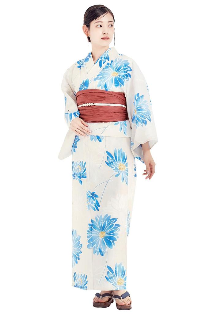 NISHIORI Yukata Set with One Size Fits Most Women's Obi, 3-Piece Set, (km-2)