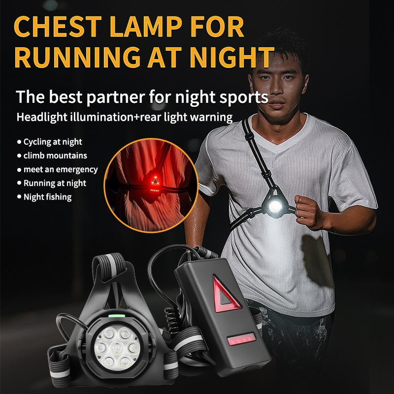 Chest Running Light Wearable LED Bike Light USB Rechargeable Red Safety Light Multi-LED Design New Sports Light