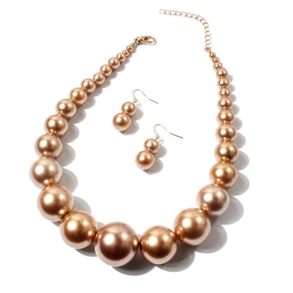 Elegant Large Pearl Necklace Set Exaggeration Neck Jewelry Big Ball Beads Chain Choker  Wedding