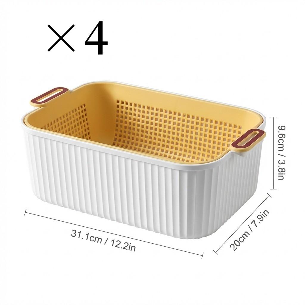 1/2/4Pcs Fruit Vegetable Drain Storage Basket Plastic Double-Layer Storage Box With Handle Multifunctional Kitchen Organizer