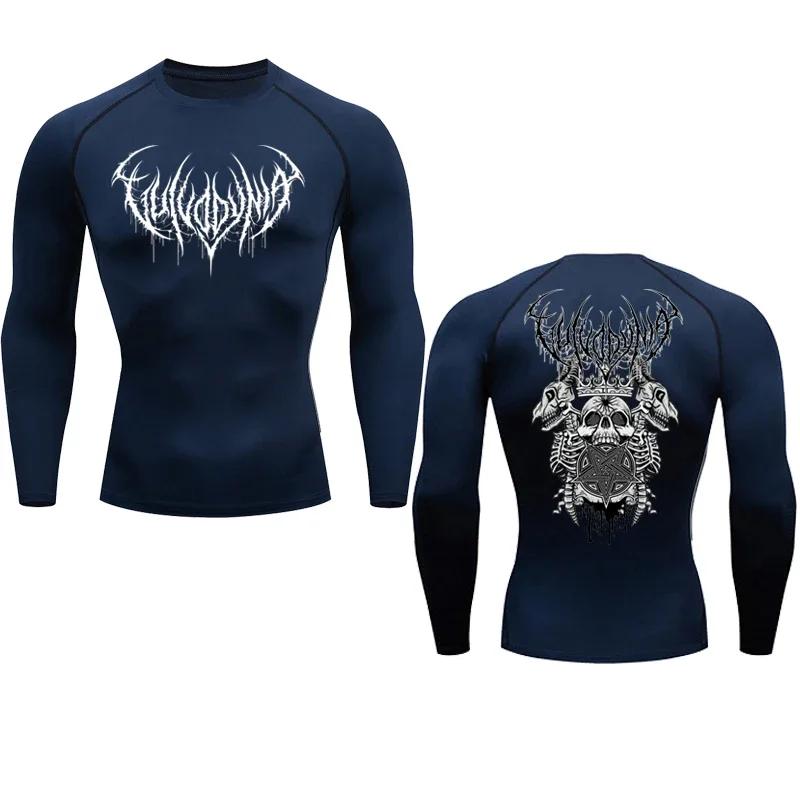 Crânio masculino impresso camisa de compressão, correndo t-shirt, ginásio esportes, secagem rápida, secagem rápida, na moda