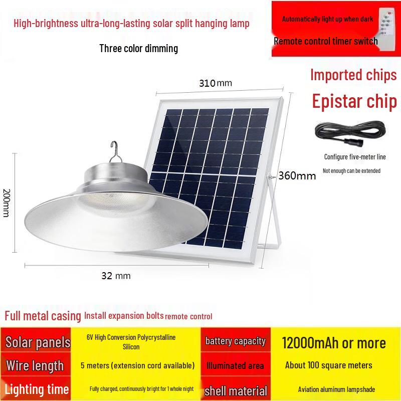 Solar Powered Outdoor Split Pendant Light with Remote