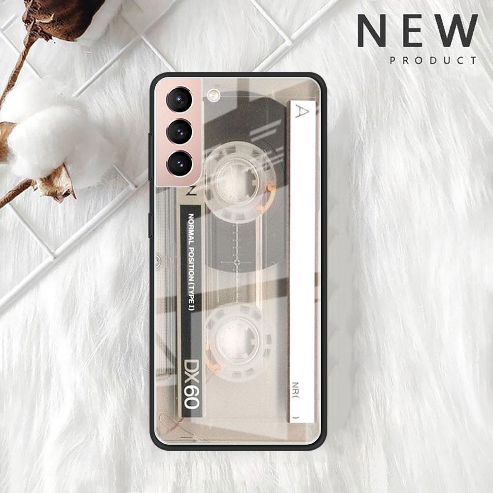 Magnetic Radio Tape Cassette Glass Case For Samsung Galaxy S22 S20 FE S21 Plus Phone Cover S10 5G S9 Note 20 Ultra 10 Lite Shell