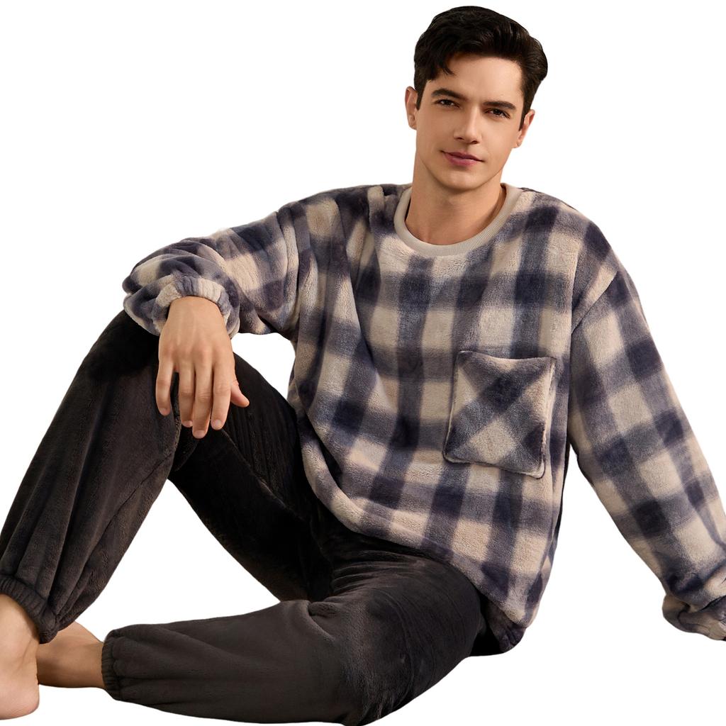 Higher Quality Thickened Warm Flannel Plus Size Men Pajamas Fall and Winter Nightwear Striped Sleepwear Homewear