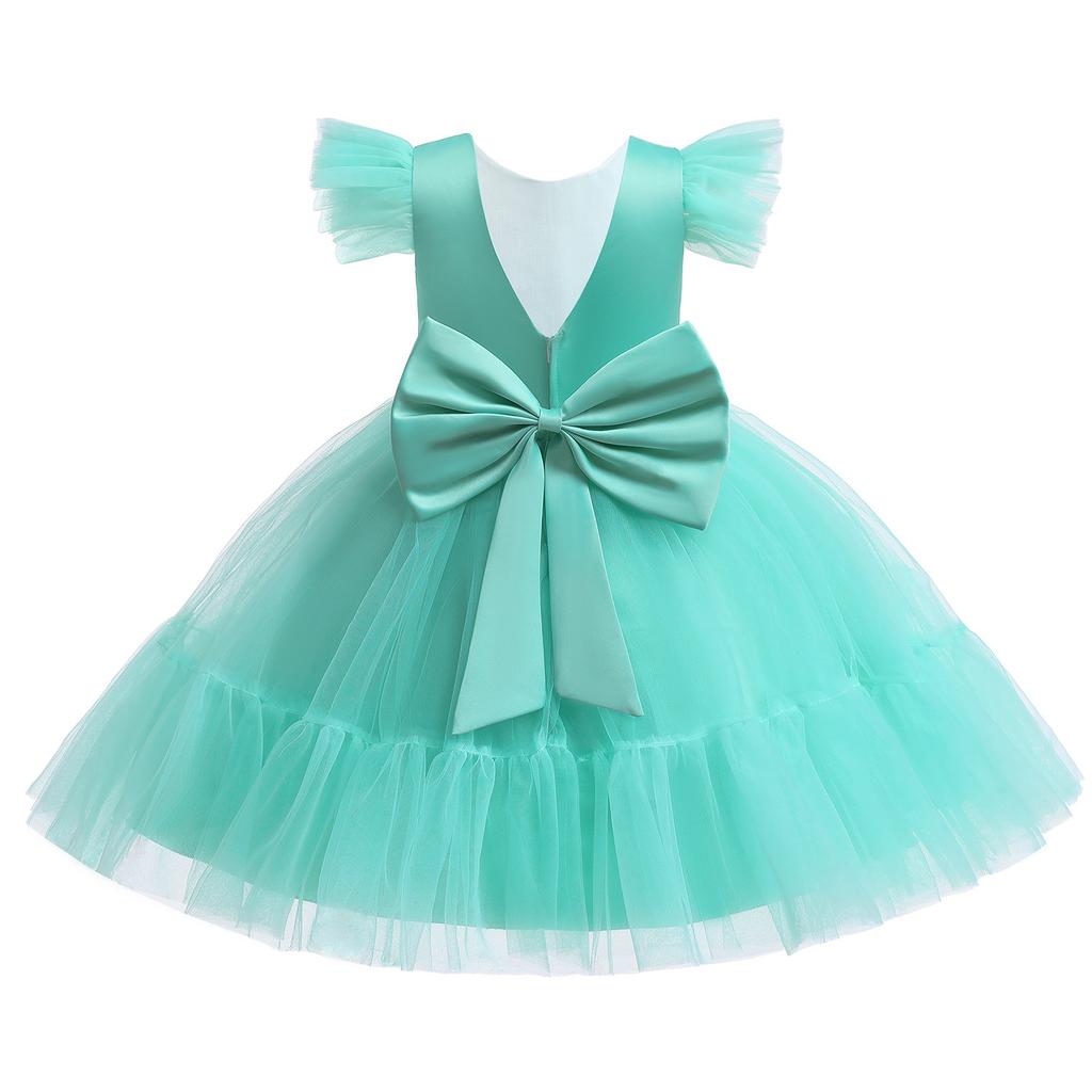 Girl Princess Tutu Ball Dress Flying Sleeves Bareback Bow Mesh Children's Party Wedding Formal Dress
