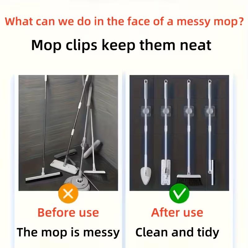 Wall-Mounted Mop and Broom Holder Clips - Adjustable Plastic Storage Organizer for ,Bathroom, and Garden Tools - Space-Saving Cleaning Accessories