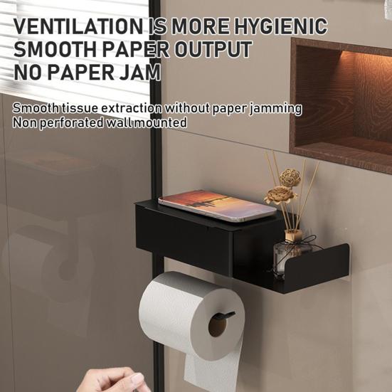 Toilettenpapierhalter mit Ablage und Schublade Wandmontierter Badezimmer-Organizer Rollenhalter Staubdichter Wischtuchspender für platzsparende Aufbewahrung