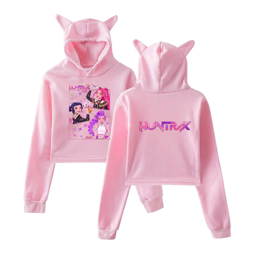 KPop Demon Hunters Hoodies Cosplay Costume 2025 Merch Hoodies Sweatshirt for Girls Cat Ear Crop Pullover Casual Clothes
