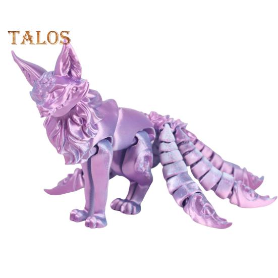 Drukowana w 3D Ozdoba Lis Figurka Lisa Dziewięcioogonowego z Ruchomymi Ogonami i Kończynami Zwierzęca Figurka Akcji Elastyczna Zabawka Fidget do Redukcji Stresu Na Biurko