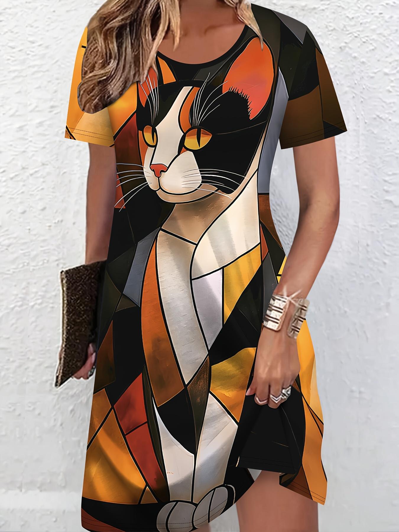 2D Print Casual Fashion Elegant Vacation Abstract Painting Color Block Splicing Animal Cat Graphic Full Print Breathable Round Neck Short Sleeve T-Shi 2XL дубильная кора