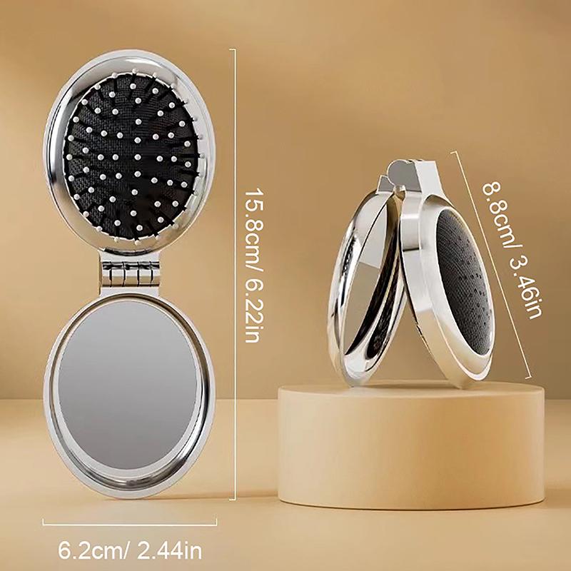Silver Bow Tie Air Cushion Comb Cute Folding Massage Comb With Makeup Mirror Travel Portable Plastic Airbag Comb Hair Brush