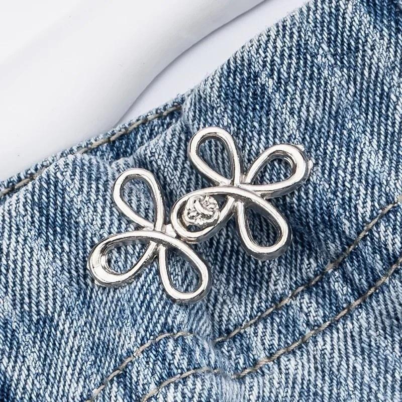 1-4 PZ Bottoni a Vita a Forma di Quadrifoglio Chiusura Regolabile Bottoni in Metallo-Stringitrici per Jeans Larghi Istantaneo Senza Cuciture per Pantaloni in Jeans