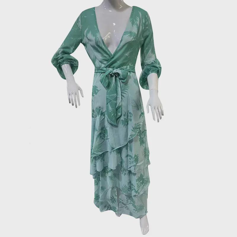 Women's European & American Chiffon Print High Waist Summer Dress - Irregular Hem, Vacation Style, Commuting Trend
