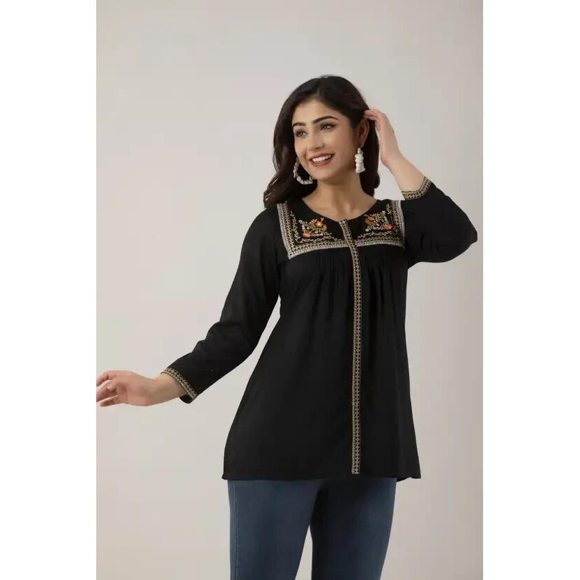Femei brodate raion drept kurta top indian petrecere îmbrăcăminte tunică kurti VF-20212
