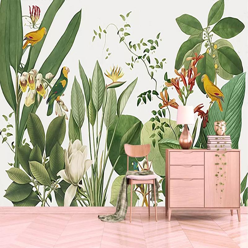 3D Retro Tropical Rainforest Wallpaper Parrot Palm Photo Mural Wallpaper Living Room Bedroom Home Decoration Fresco