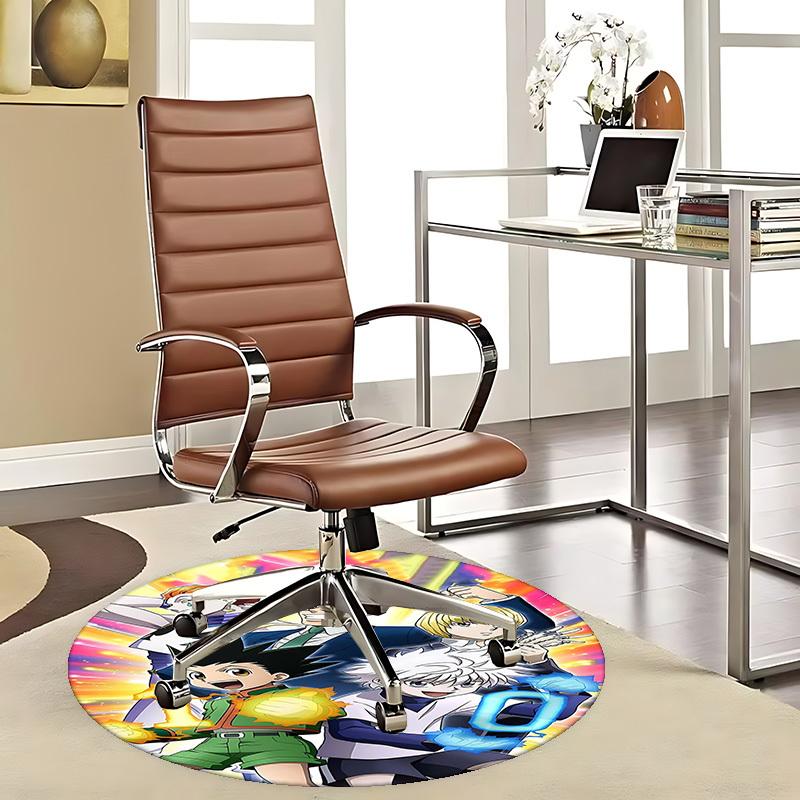1 Stück Hunter x Hunter 10. Jubiläumsausgabe Runder Teppich - Anime Cartoon Design, Bürostuhlmatte, Rutschfester Teppich für Heimdekoration, Wohnzimmer