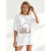 Women's Short-Sleeve T-Shirt with Cute Cartoon Cat & Gray Pet Heart Print