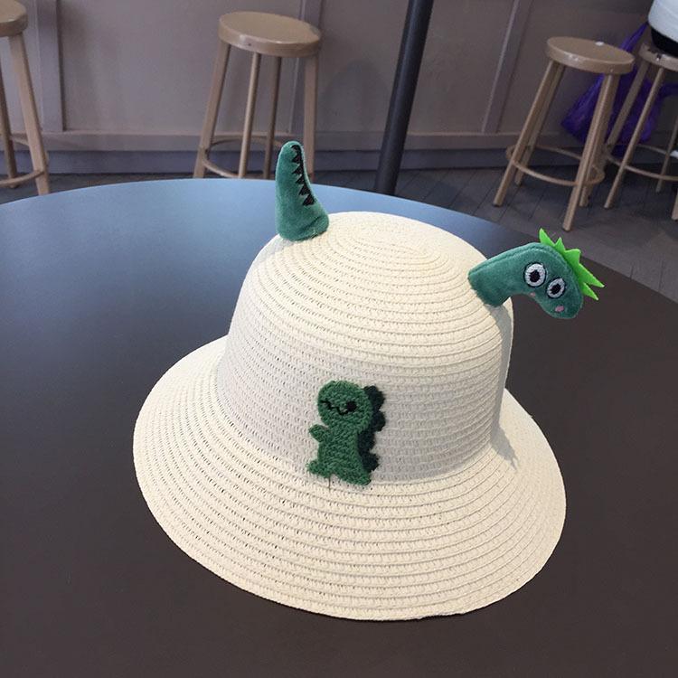 Cute Kids Sun Hat With 3D Cartoon Bear And Dinosaur Summer UV Protection Bucket Cap For Boys And Girls Straw