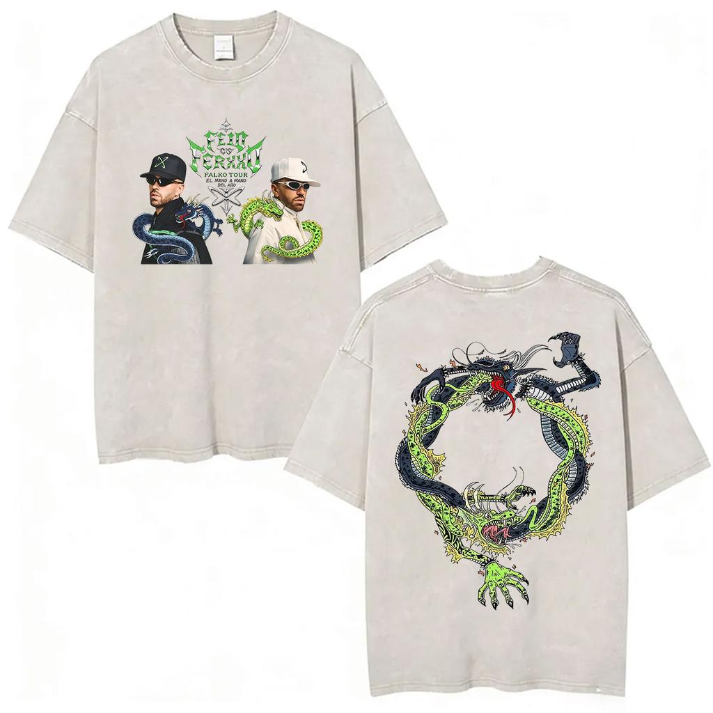Vintage Washed Feid VS Ferxxo Falxo Tour 2026 Graphic Tshirt Men Women Gothic Fashion High Quality Oversized T Shirt Streetwear