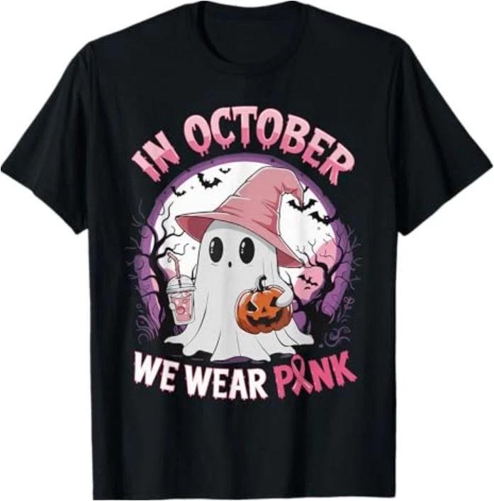 Breast Cancer Shirt for Women in October We Wear Pink Ghost T-Shirt 4XL