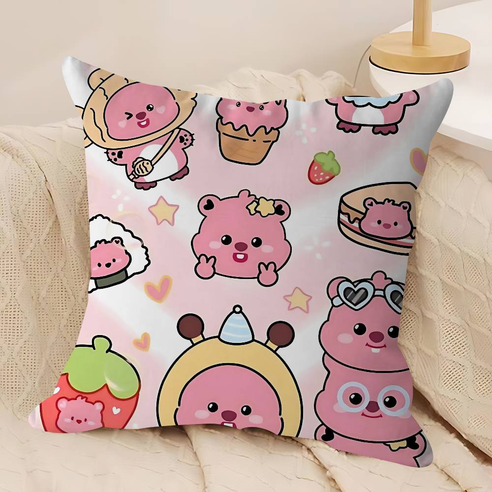 P-Pororos Urocze L-Loopy Poszewki na Poduszki Kreskówkowe Sofa Dekoracyjne Domowe Dwustronny Nadruk Krótki Plusz Urocza Poszewka na Poduszkę