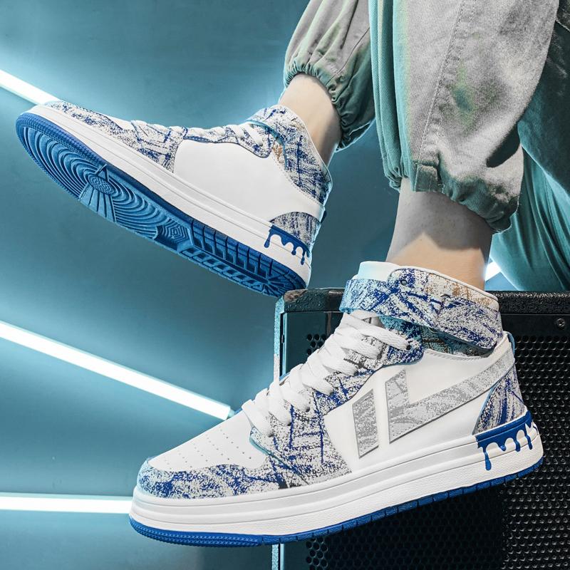 

Мужская обувь большого размера 47, высокие туфли, мужская осенне-зимняя обувь 45 размера, граффити, персонализированные белые туфли, студенческие повседневные туфли для пар 36