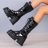 Fashion Women's Boots New Rivet Buckle Belt Platform Patent Leather Boots Wome'sn High Quality Goth Punk Style Knight Boots Botas Mujer