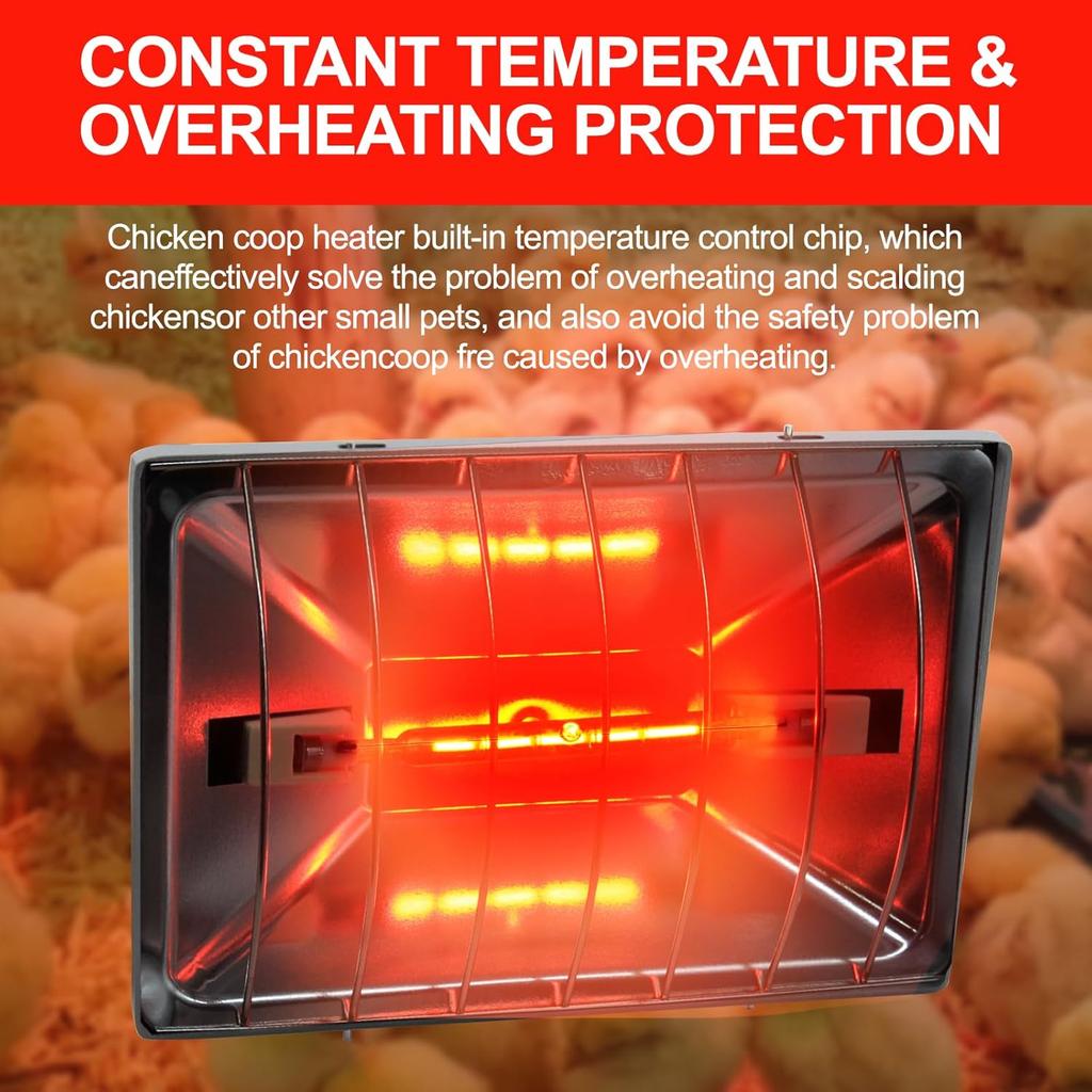 Chicken Coop Heat Lamp 250W Brooder Heater Lamp for Chicks Reptiles,2 Temp Mode Heating Lamp Adjustable Hanging Height Warmer Outdoor for Livestock