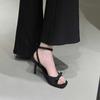 New square toe ankle strap silver satin bow high heel cool slippers thin heel open-toed women's sandals