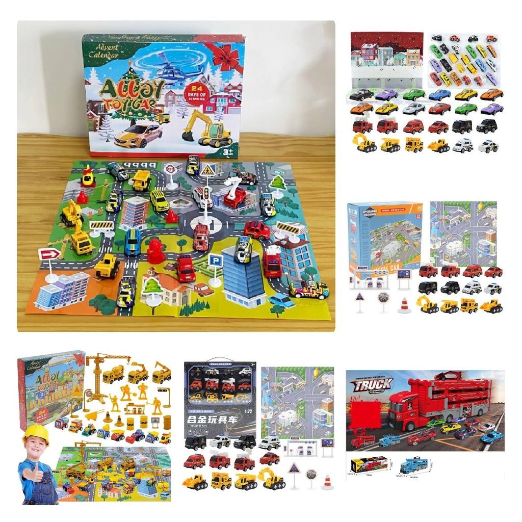 Christmas Countdown Calendar Car Blind Box 24 Days Alloy Fire Engine Set Toy