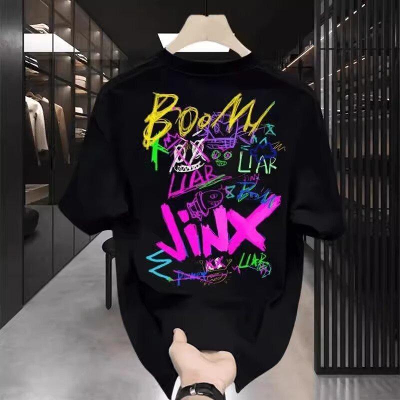 American Retro Casual Loose Heavy Printed Short Sleeve T Shirt For Men S чёрный