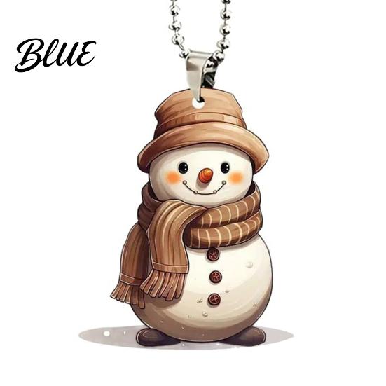 Unique Christmas Tree Ornament Cute Snowman Acrylic Pendant 2D Flat Car Rearview Mirror Hanging Decoration with Keychain Ring Ornament Holiday Home