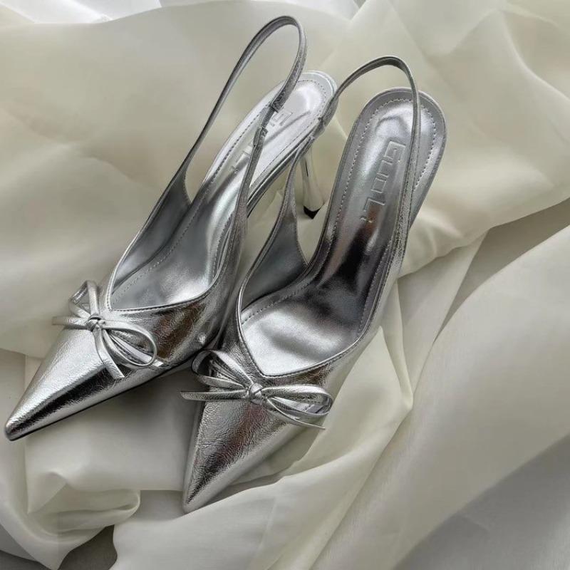 Fashion Women Bow Pointed Toe Sandals High Heels Shoes 2025 Luxury Brand Summer Woman Stiletto Dress Shoes Slippers Pumps