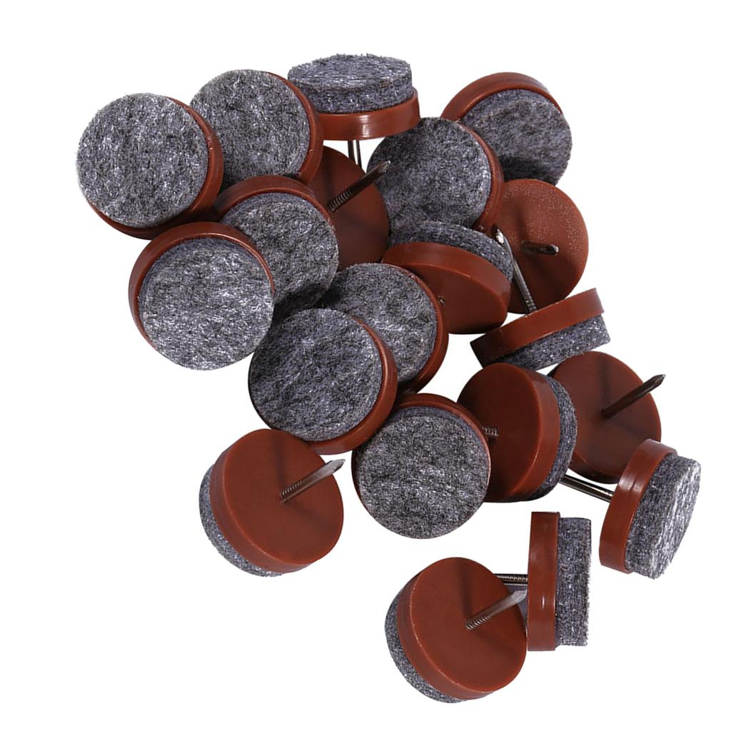 20x Furniture Table Chair Leg Floor Felt Pad Skid Glide Slide Nail Protector Brown 24mm
