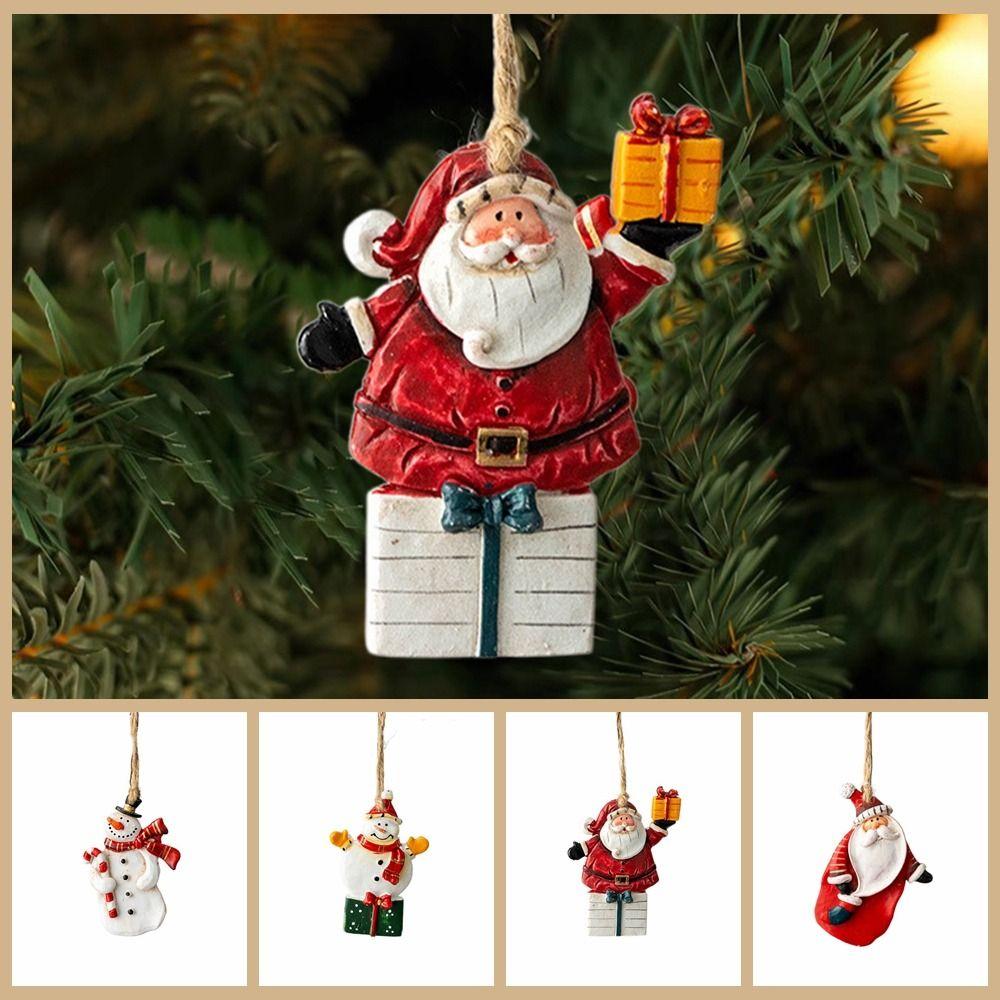 

Resin Christmas Tree Santa Pendant Hanging Xmas Snowman Pendant New Year