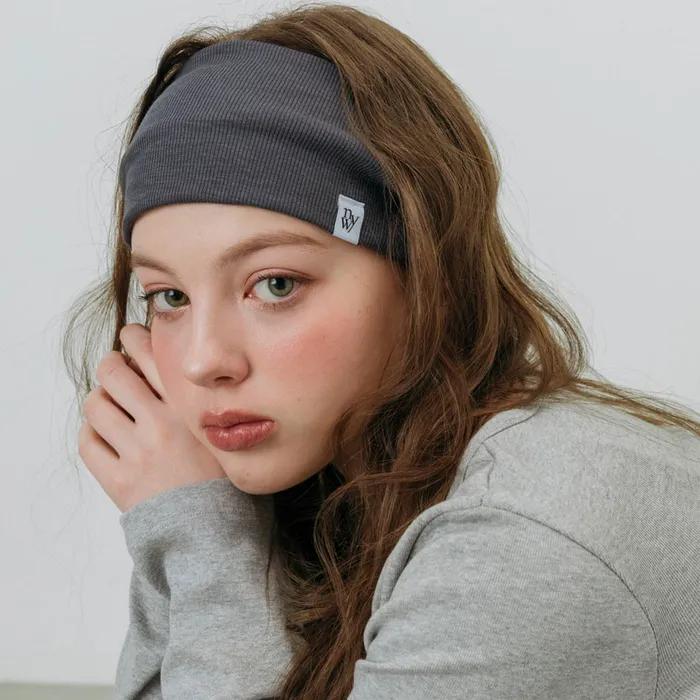 MINIMAL RIBBED WIDE HAIR BAND BANDANA_charcoal