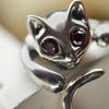 Verstellbarer, offener Fingerring für Damen in niedlicher Tier-Katzenform mit Strasssteinen