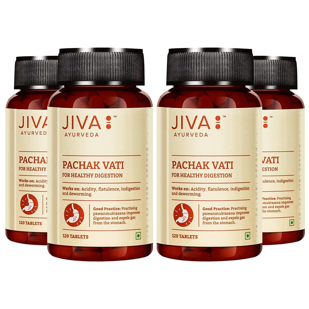 Jiva Pachak Vati Tablets 500mg 120 Tablet X Pack of 4 | Ayurvedic Digestion Aid for Men & Women, Natural Appetite Support