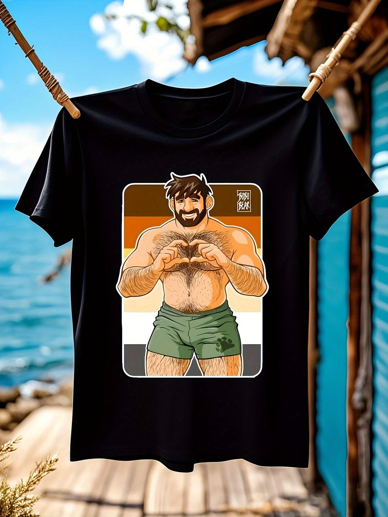 Black Tshirt - Bold I LOVE YOU Graphic Tee with Bearded f... XL