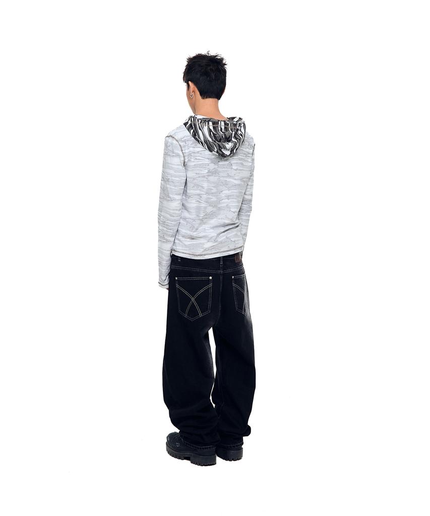 AAKAM Side Washed Button Denim Pants (Black)