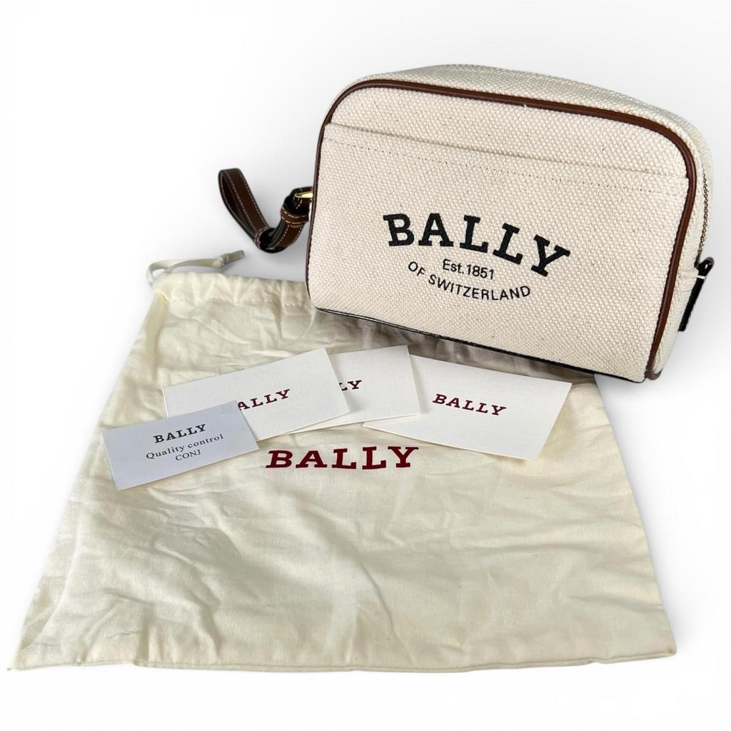 Pristine BALLY Clutch bag Leather pouch Ivory canvas Women Used