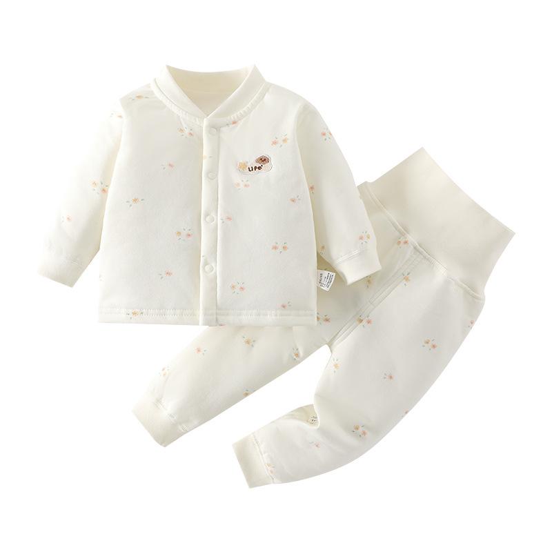 Autumn Warmth Baby Cotton Two-Piece Set - High Waist, Padded Korean Style Infant Homewear