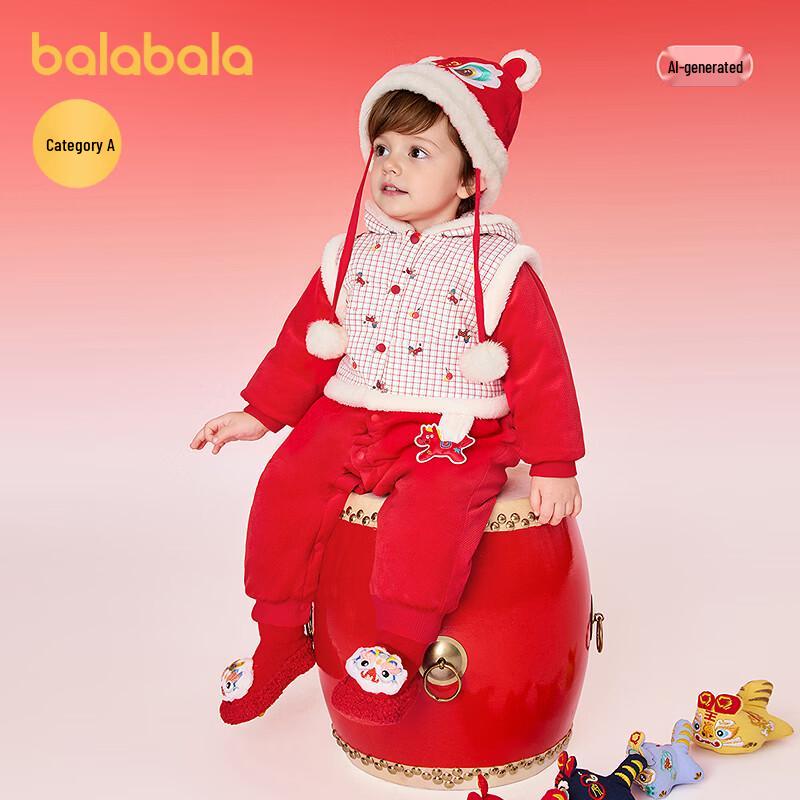 Balabala Kids' Fake Two-Piece Hooded Jumpsuit