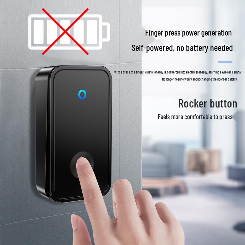 Self-Powered Long-Range Wireless Doorbell with Smart Call Button Black - Transmitter