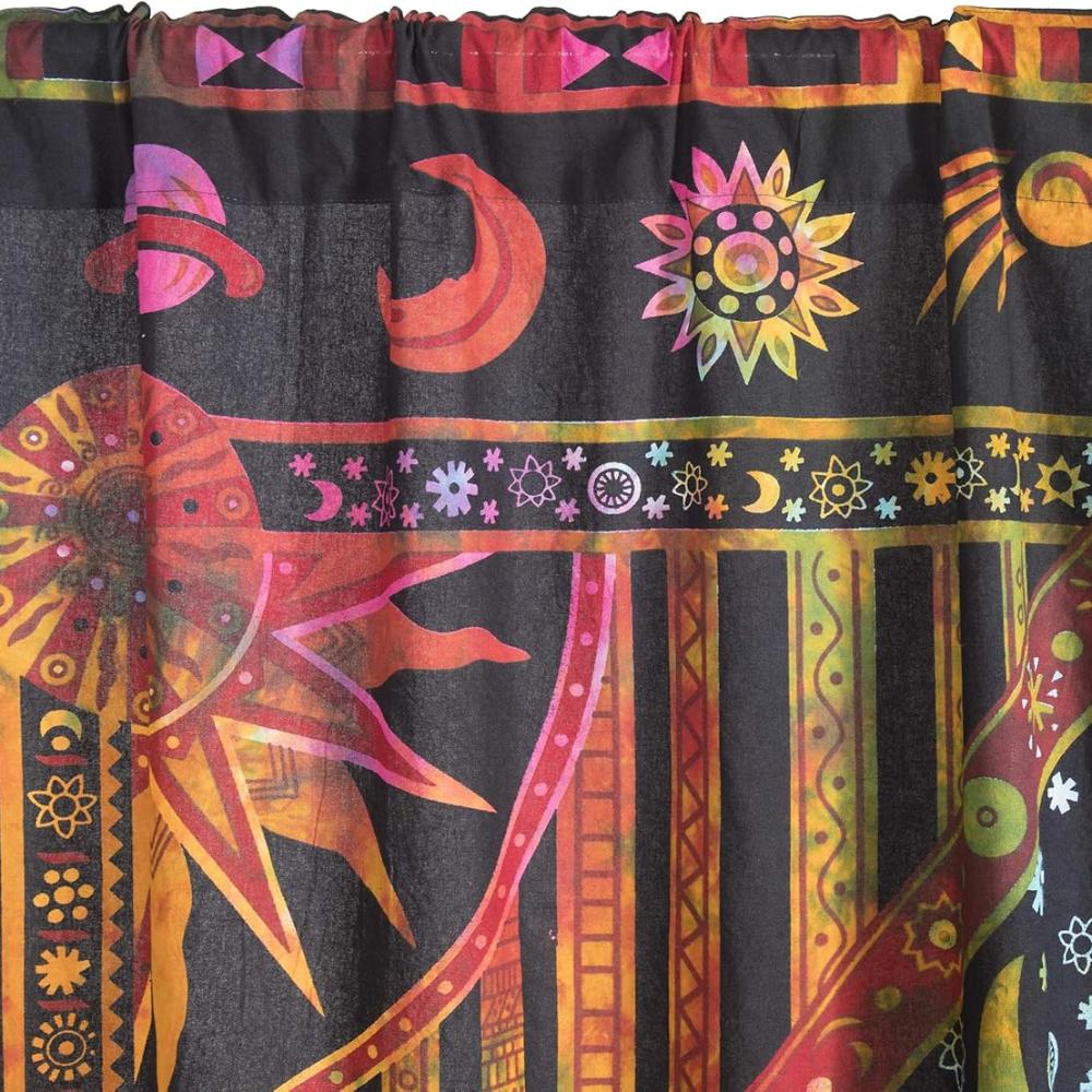 BLESS INTERNATIONAL Wunderschöne indische böhmische psychedelische Hippie-Fenstervorhänge mit brennender Sonne für Schlafzimmer, Wohnzimmer, Balkon (Goldener Batik)