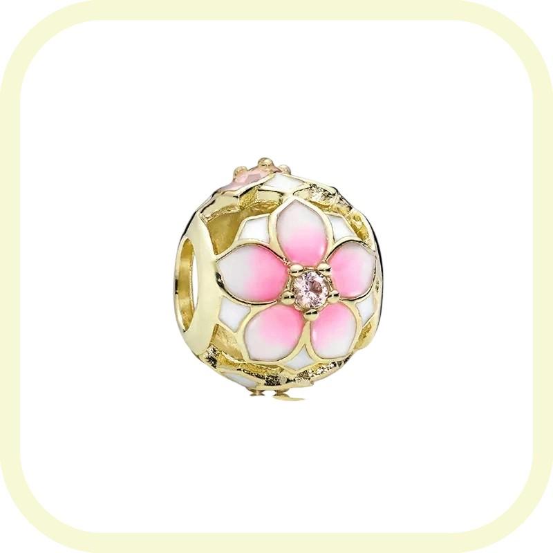 New Golden Flowers Collection Charm Bead Lucky Shamrock Rose in Bloom Daisy Flower Safety Chain Compatible With Authentic Bracelets Do It Yourself Jew