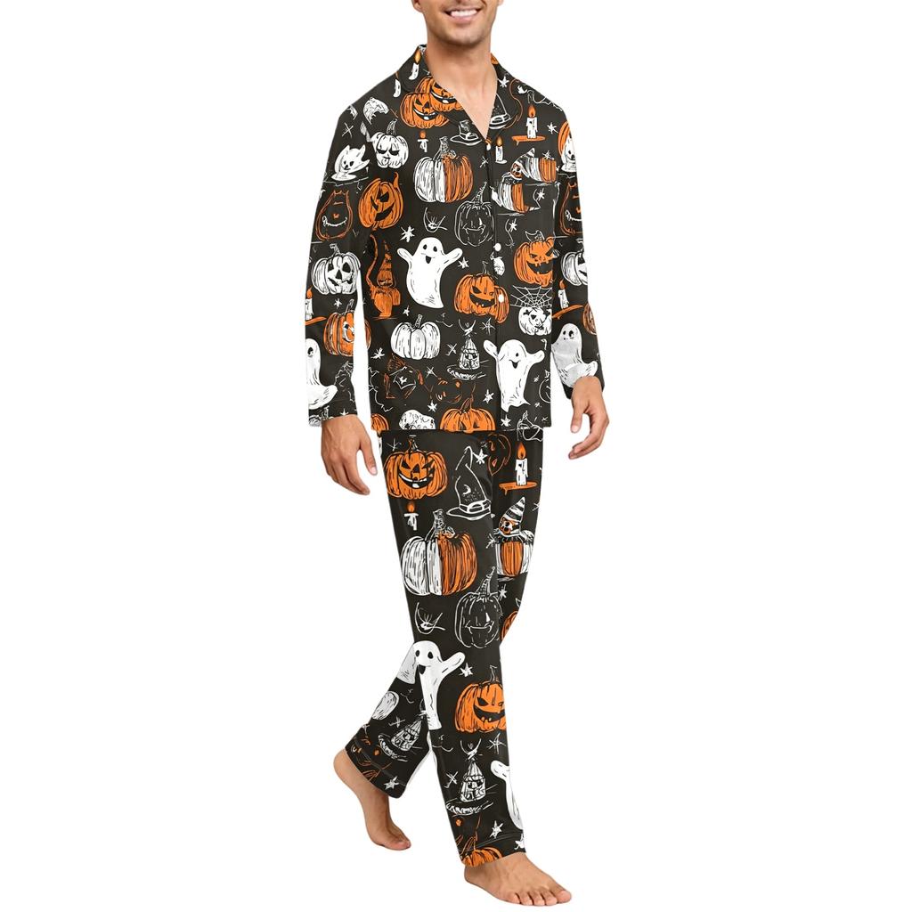Herren Langarm Button-Down Pyjama-Set Weiche Nachtwäsche für Komfort zu Hause
