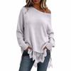 Women's Casual Mid-Length Knit Top with Lace Trim and Side Slit in Colors