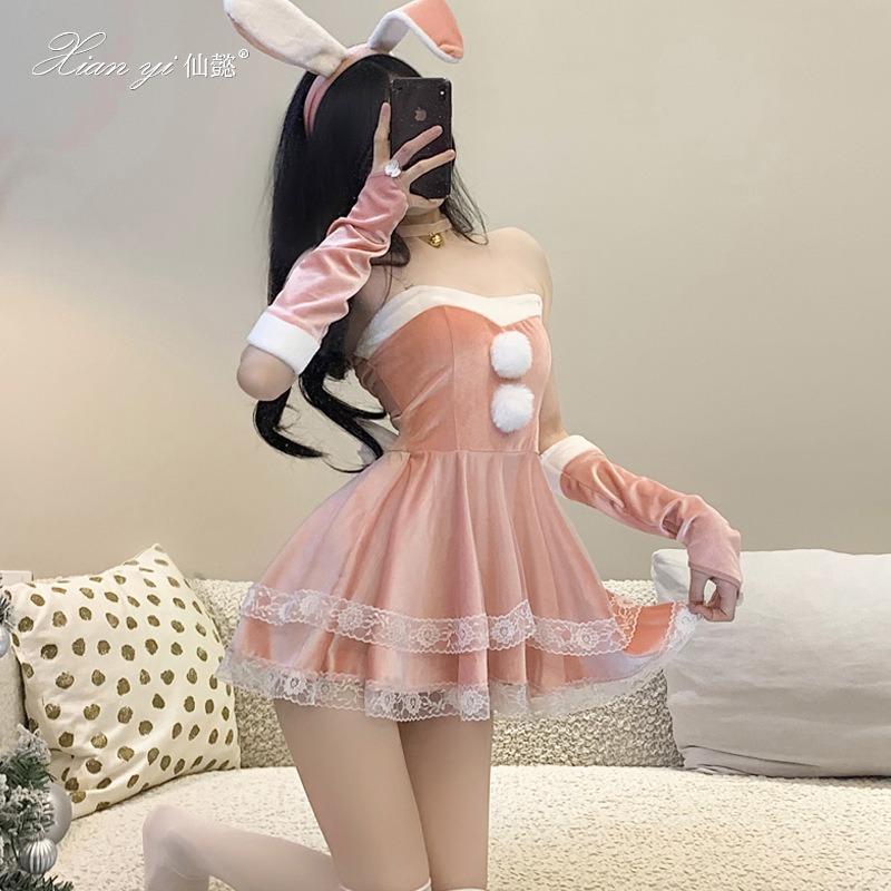 Lingerie Bunny Christmas Dress Sexy Uniform Seduction Passion Dress Small Breasts New Robe Women